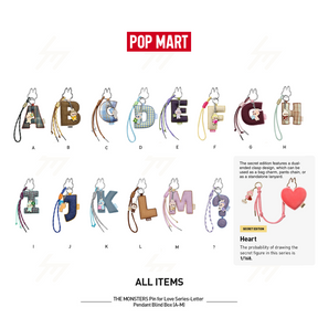 POP MART - Blind Box - LABUBU THE MONSTER PIN FOR LOVE SERIES Letter Pendant (A-M)