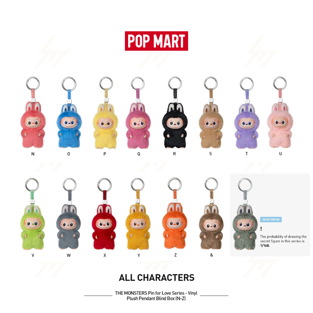 POP MART - Blind Box - LABUBU THE MONSTER PIN FOR LOVE SERIES Vinyl Plush Pendant (N-Z)